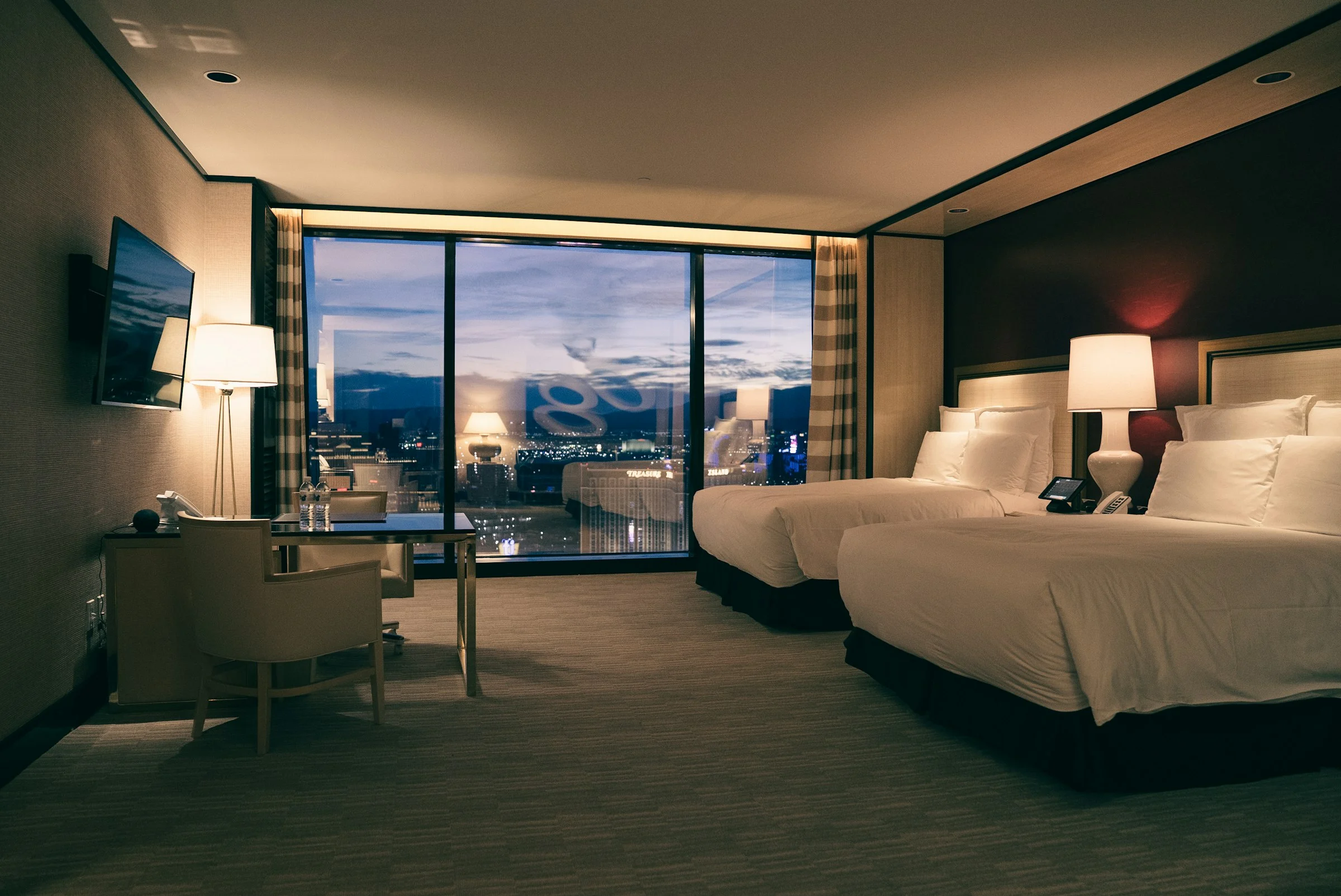 Hotel room with a city view