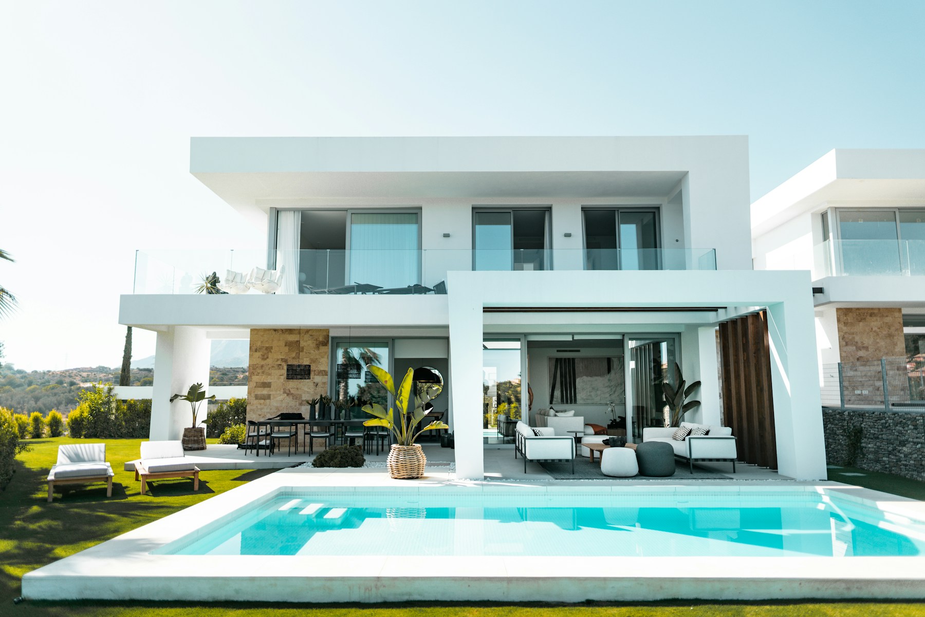Modern white villa with a pool